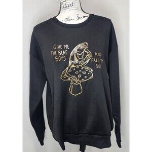 Frog & Mushroom Give Me The Beat Boys Print Crew Neck Sweatshirt Black Size L